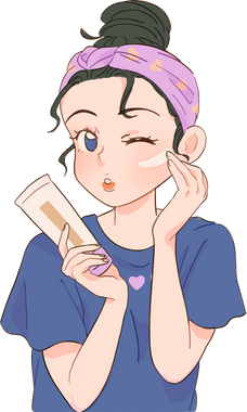 Manhwa Style Girl Applying Sunscreen Half Body